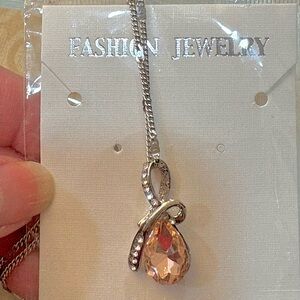 Pink champagne peach teardrop pendant necklace valentines